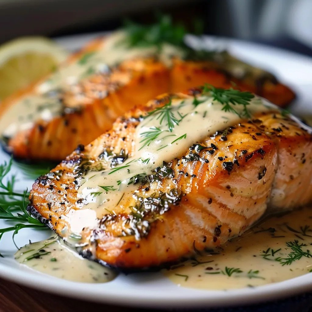 Grilled Salmon with Luxurious Creamy Dijon Mustard Sauce