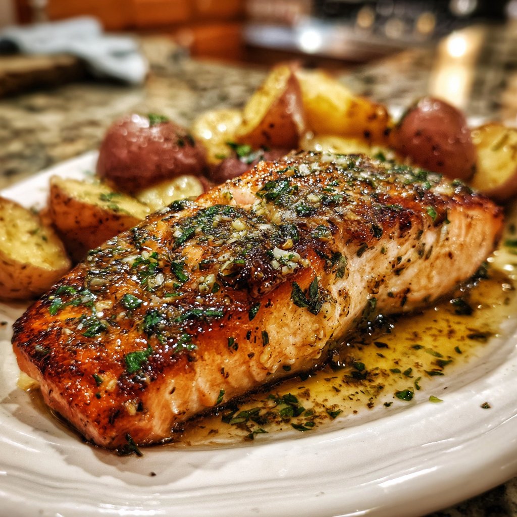Skillet Lemon Butter Salmon with Potatoes