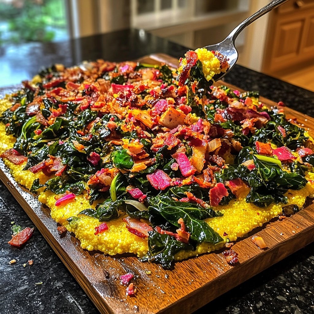 Spicy Rainbow Chard with Bacon and Polenta