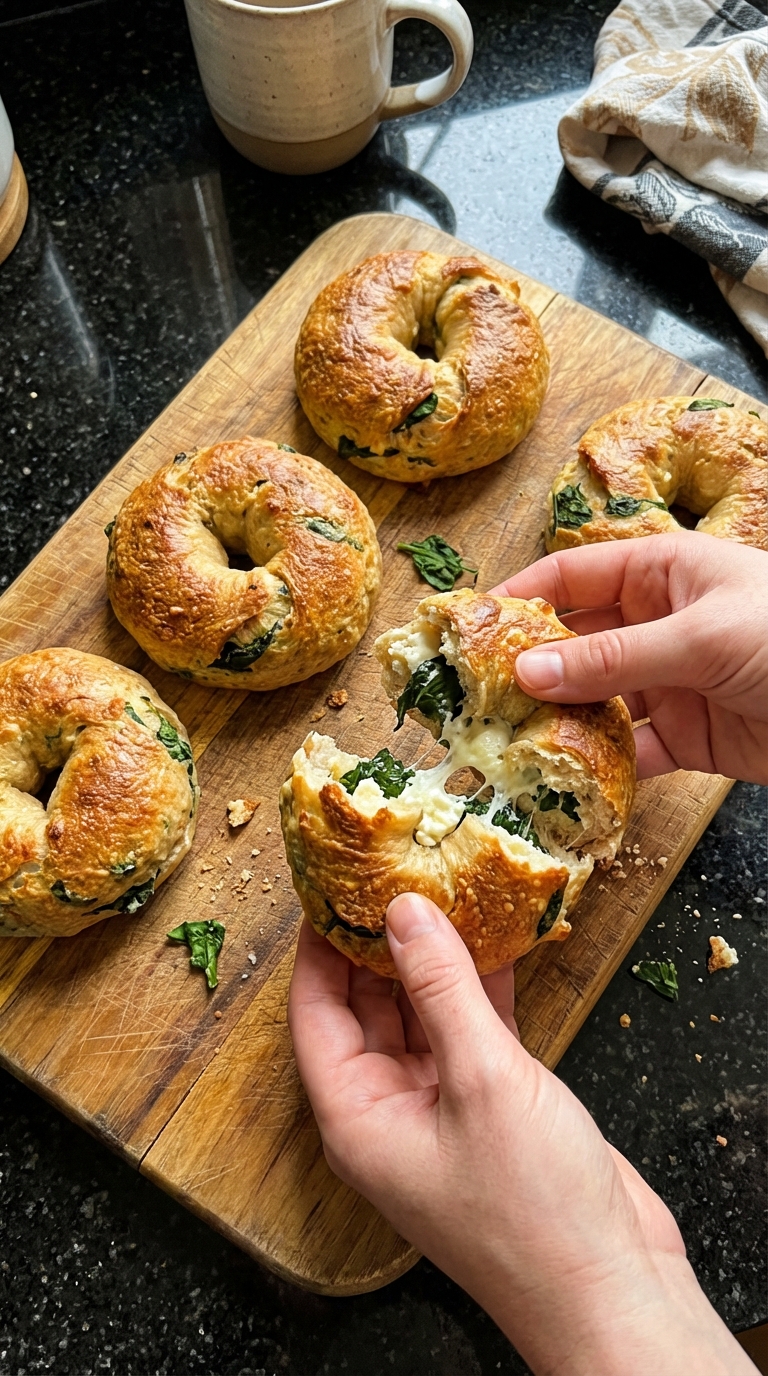 Feta and Spinach Bagels