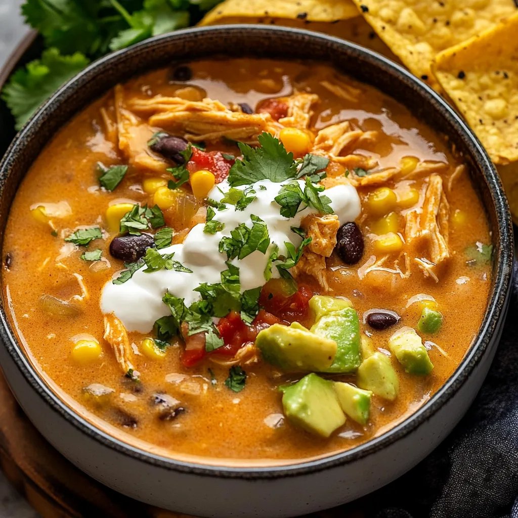 One Pot Creamy Chicken Enchilada Soup
