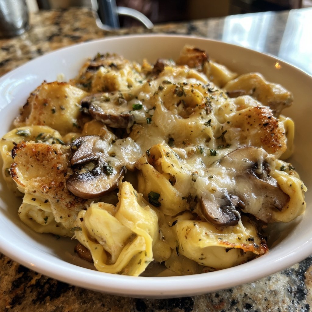 Creamy Asiago Chicken and Mushroom Tortellini