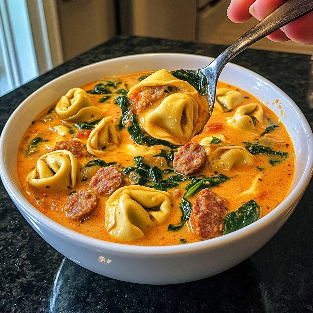 Creamy and Spicy Sausage Tortellini Soup